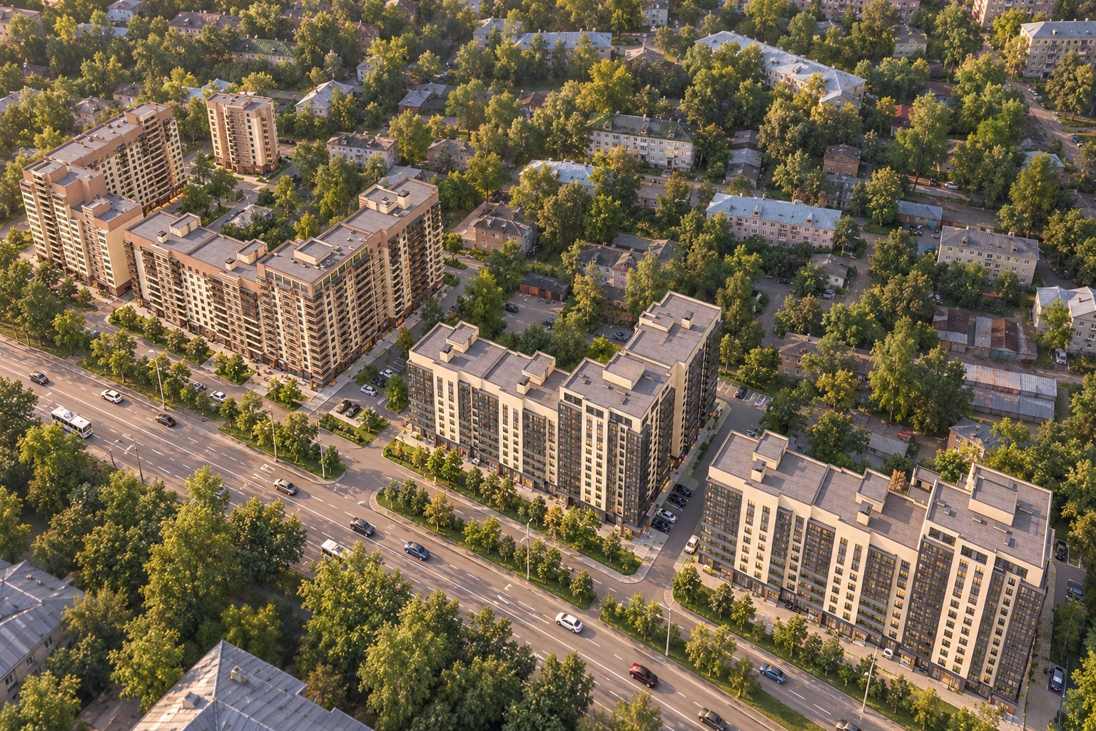 Визуальная концепция Московского квартала. Готовность домов указана на метках.